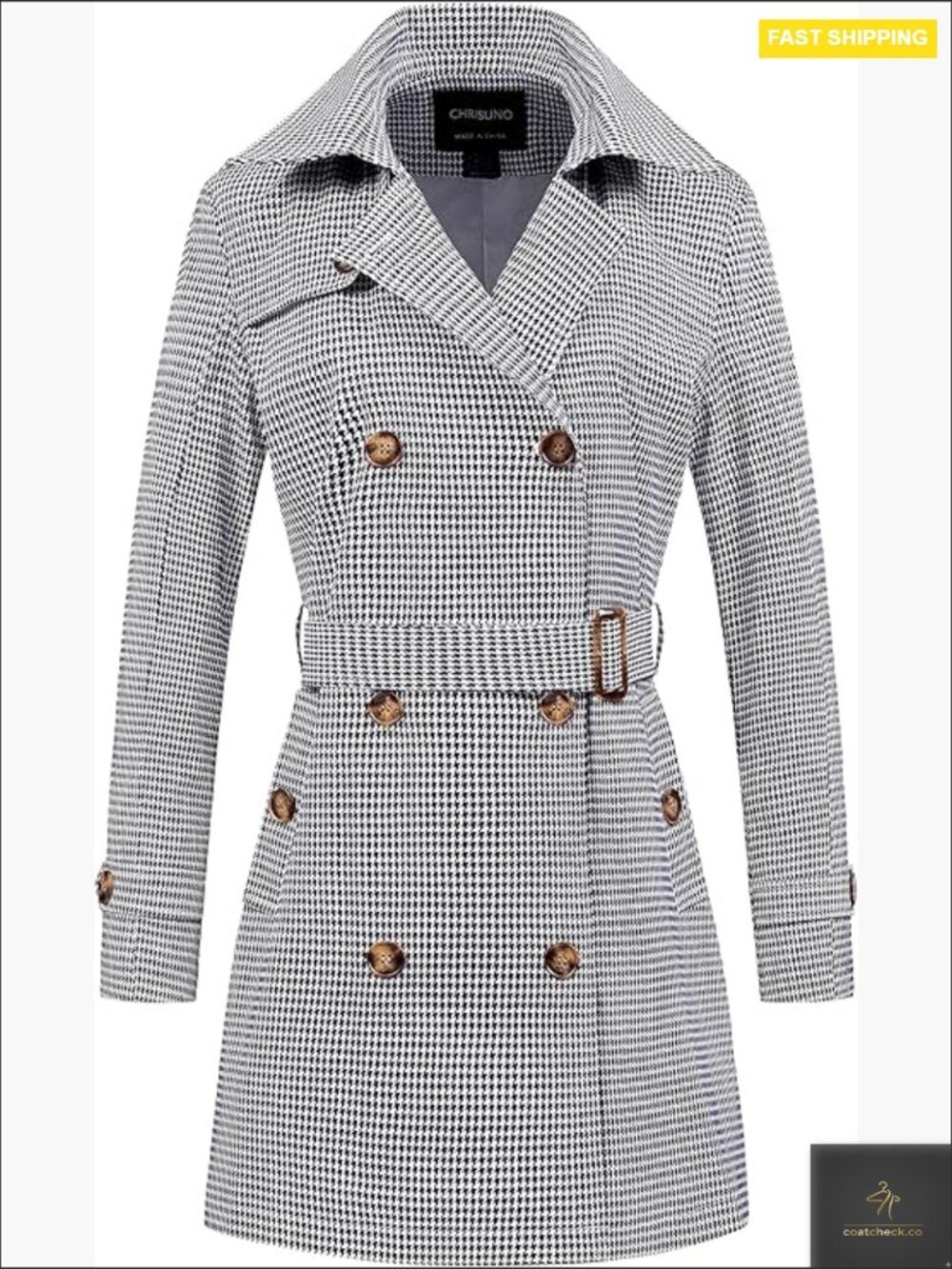 Classic Double Breasted Trench Coat Mid-Length Belted Overcoat Detachable Hood